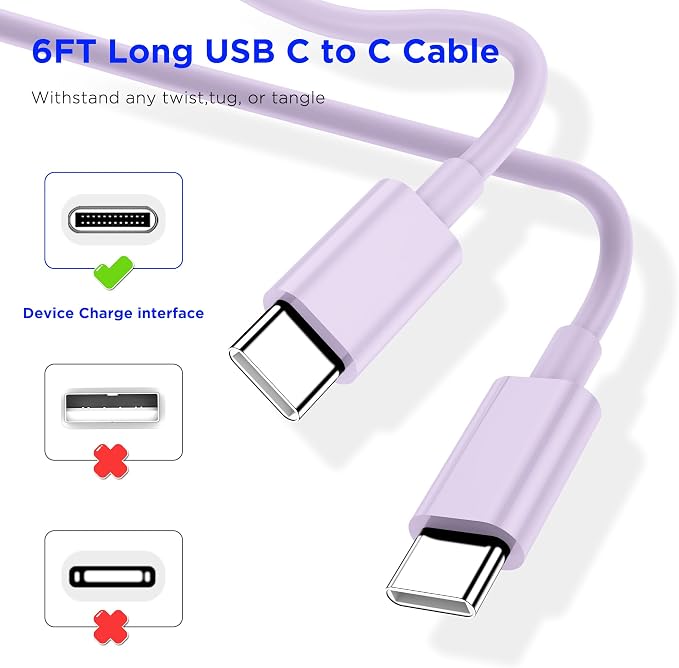 iPhone 17 16 15 Charger Fast Charging,2Pack 20W Apple iPad USB C Wall Chrager Block with 6FT USB C to C Cable for iPhone 17/Pro/Pro Max/17 Air/ 16/16 Pro/16 Pro Max/15/Plus/Pro/Pro Max (Purple)