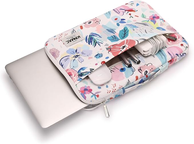 Kinmac 360 Degree Protective Laptop Sleeve Case Bag with Handle for MacBook Air 15 inch and 15 inch-15.6 inch HP Lenovo Dell ASUS Acer Notebook Computer (Flower)