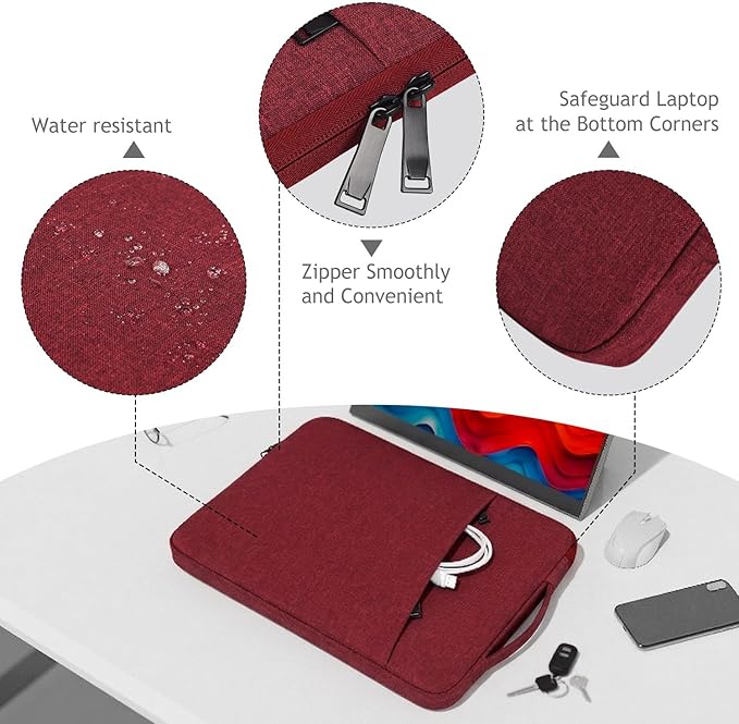 Portable Monitor Case 15.6 Inch, Protective Carrying Sleeve for Most 16.1/15.6 in Portable Monitors, Water Resistant Monitor Bag with Accessory Pocket, Wine Red