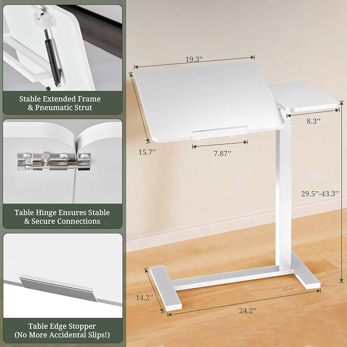 Mobile Standing Desk with Hidden Casters, Adjustable Height Desk, Portable Laptop Computer Table with Tilting Top, for Sit Stand Workstation, Compact and Sturdy for Home, Office, Dorm, White