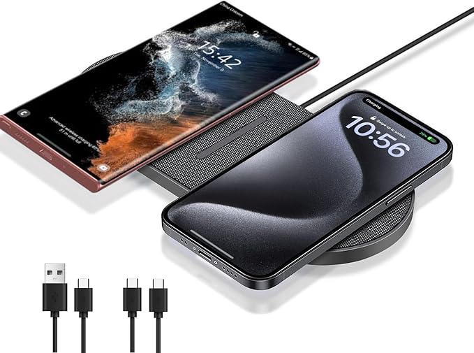 40W Wireless Charging Pad, Dual 20W Fast Wireless Charging Mat for iPhone 16 15 14 13 12 11/Pro/Pro Max/SE/X/XS,Apple Airpods 4/3/Pro,15W Wireless Charger Station for Samsung Galaxy/Note/Bud+