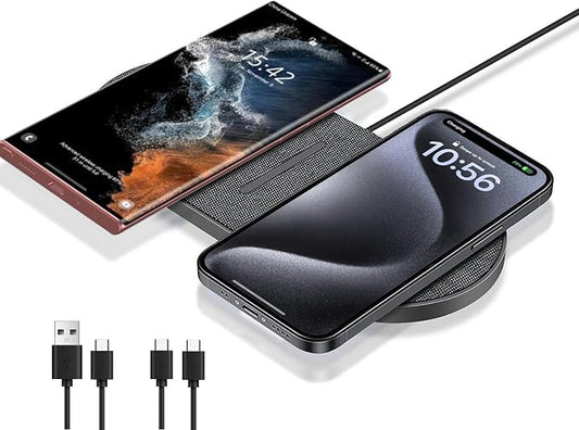 40W Wireless Charging Pad, Dual 20W Fast Wireless Charging Mat for iPhone 16 15 14 13 12 11/Pro/Pro Max/SE/X/XS,Apple Airpods 4/3/Pro,15W Wireless Charger Station for Samsung Galaxy/Note/Bud+