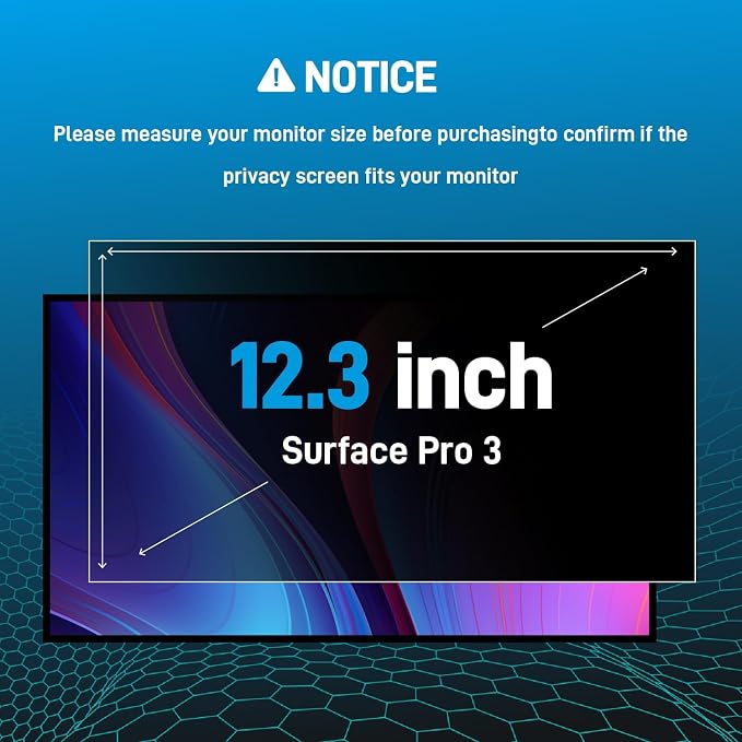 Privacy Screen Protector Compatible for Microsoft Surface Pro 3 12.3 inch Fully Removable,Anti-Spy Anti-Glare Feature Makes，Reusable Anti-Peek Glare Blue Privacy Screen (Surface Pro 4567 12.3 inch)