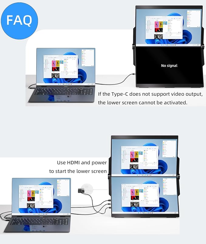 Ingnok 15.6" Dual Monitor, FHD 1080P 100% sRGB Laptop Screen Extender for Windows Mac, with 4 Speakers, 2 HDMI USB C Ports, for Office Gaming Triple Monitor
