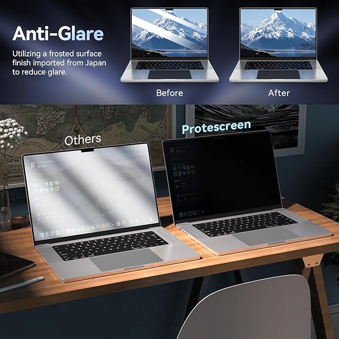 Privacy Screen Protector for MacBook Pro 16 Inch (2021-2026, M1, M2, M3, M4, M5), Easy On/Off Removable Anti Spy Blue Light Glare Shield Laptop Privacy Filter for Apple Mac Pro 16.2 in