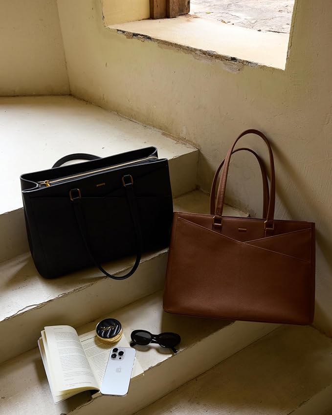 LOVEVOOK Laptop Tote Bag for Women,15.6 Inch Waterproof Computer Bags Women Business Office Work Bag Briefcase, Brown
