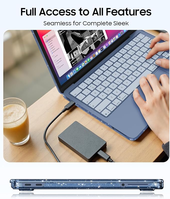 Fintie Compatible with MacBook Neo 13 Inch Case 2026 Model A3404 with A18 Pro Chip, Ultra-Thin Scratch Resistant Protective Hard Shell Cover with Keyboard Skin & Screen Protector (Glitter Indigo)