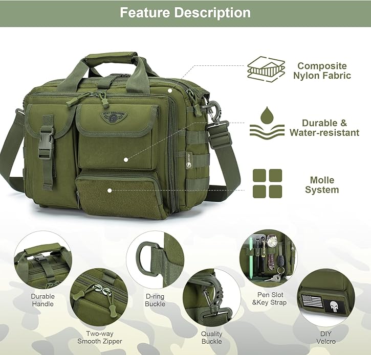 Stypos Tactical Messenger Bag,14inch/15.6inch/17.3inch Briefcase for Man Military Laptop Bag, Flight Work Bags for Pilots