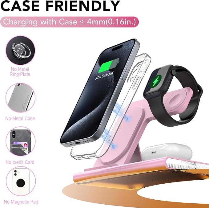 3 in 1 Charging Station for iPhone 17 - Wireless Charger for Apple Devices for iPhone 17 16 15 14 13 12 11 Pro Max - Foldable Wireless Charging Station Dock Stand for Apple Watch Series & AirPods