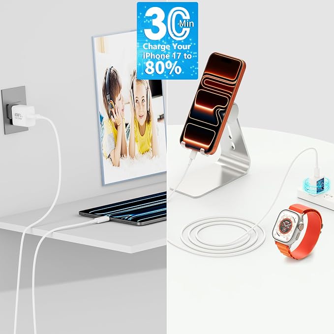 [Apple MFi Certified] iPhone 17 Charger Fast Charging, Linocell 4Pack 40W Dynamic Power Adapter USB C Charger Type C Wall Chargers with 6FT Type C Cable for iPhone 17/17 Pro/17 Pro Max/16 Pro/15/iPad