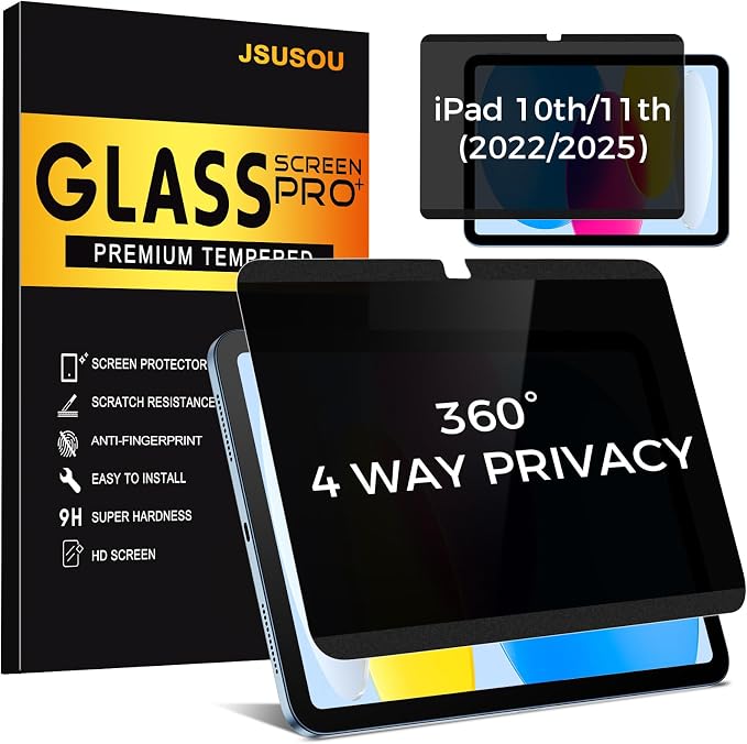 4-Way Magnetic Privacy Screen for iPad 11th Generation (A16) 2025/ 10th Gen 2022, Removable 360° Private Filter for iPad A16, Anti Glare Bubble-Free Easy Install Security Protector, 1 Pack