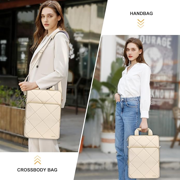MOSISO Vertical Laptop Bag,Computer Bags,Rhombus Quilted Laptop Shoulder Bag with Trolley Sleeve&Pocket&Handle