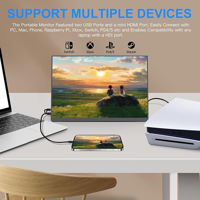 10.5''Portable Monitor for latop ,2K FHD 60HZ Laptop Monitor Screen,USB-C and HDMI Inputs, Ultra-Slim IPS Panel with HDR and Premium Smart Cover & Speakers for Laptop,PC,Phone,PS4/5,Switch,Mac,Xbox