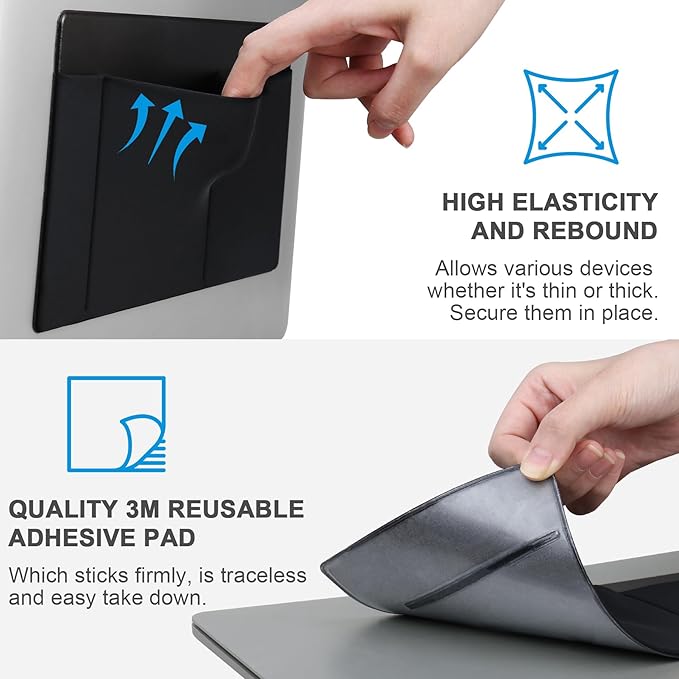 Lacdo 3-Pocket Mouse Holder for Laptop Stick on, External Hard Drive SSD Holder for Laptop, Stick on Pouch Organizer Adhesive Pocket Storage Sleeve for Mouse/HDD/SSD/Cables, Computer Accessories,Black
