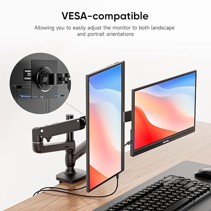 Dopesplay Portable Monitor, 15.6" FHD 1080P Portable Screen for Laptop with Adjustable Stand, USB-C HDMI Second External Monitor, Travel Screen Extender for Laptop Mac Phone PS4/5 Xbox Switch - Black