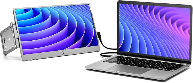 SideTrak Swivel 14" Patented Attachable Portable Monitor for Laptop | FHD TFT Laptop Dual Screen | Mac, PC & Chrome Compatible | Fits All Laptops | Powered by USB-C® or Mini HDMI (Light Silver)
