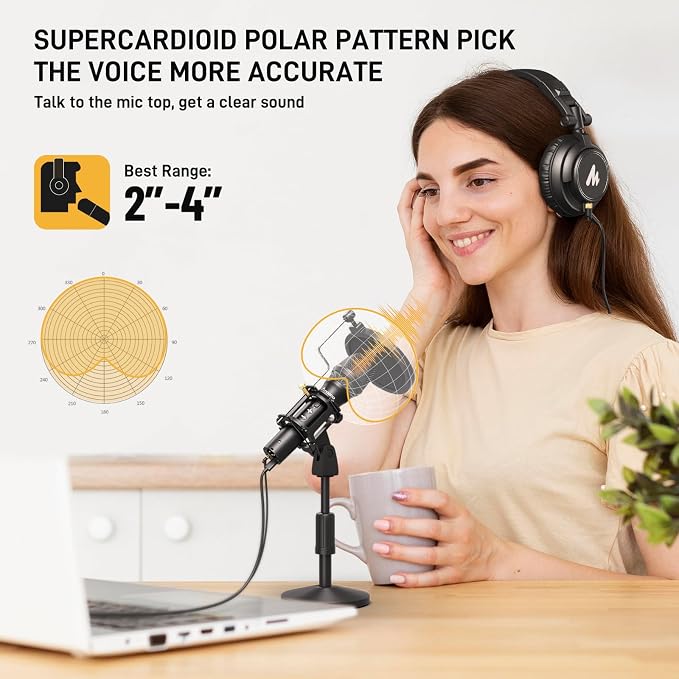 MAONO USB/XLR Podcast Dynamic Microphone, Studio Mic Kit with Volume Control, Shock Mount, Pop Filter, Ideal for Vocal, Instruments Recording, Voice Over, Live Streaming (HD300T)