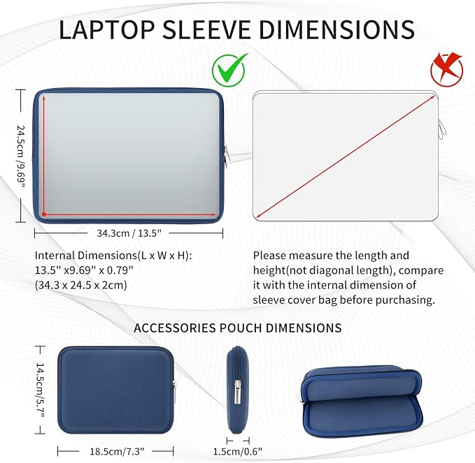 RAINYEAR 14 Inch Laptop Sleeve Case Protective Soft Padded Zipper Cover Carrying Computer Bag with Accessories Pouch, Compatible with 14" Notebook Tablet Chromebook (Navy Blue)