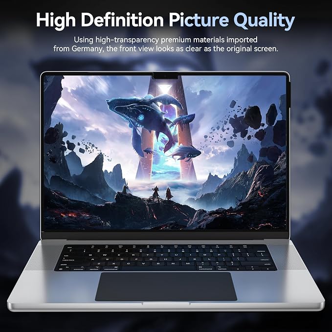 Privacy Screen Protector for MacBook Pro 16 Inch (2021-2026, M1, M2, M3, M4, M5), Easy On/Off Removable Anti Spy Blue Light Glare Shield Laptop Privacy Filter for Apple Mac Pro 16.2 in