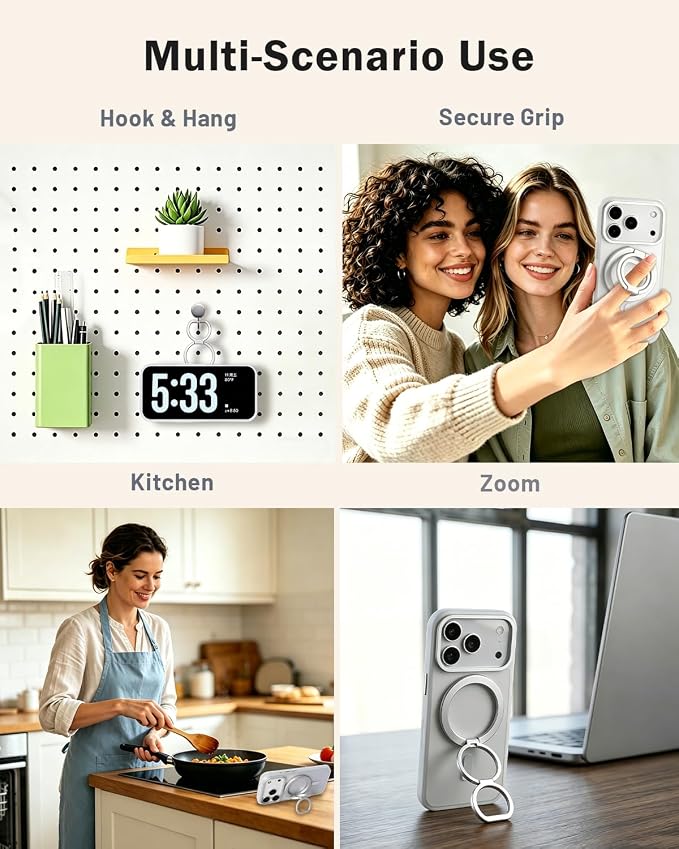 Phone Ring Holder for MagSafe,360°Rotation Magnetic Phone Grip Ultra-Thin & Lightweight Kickstand for iPhone 17/16/15/14/13/12 Series Silver
