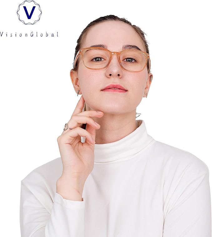 VisionGlobal Blue Light Blocking Glasses for Women Men, Stylish Square Frame(Champagne,No Magnification)