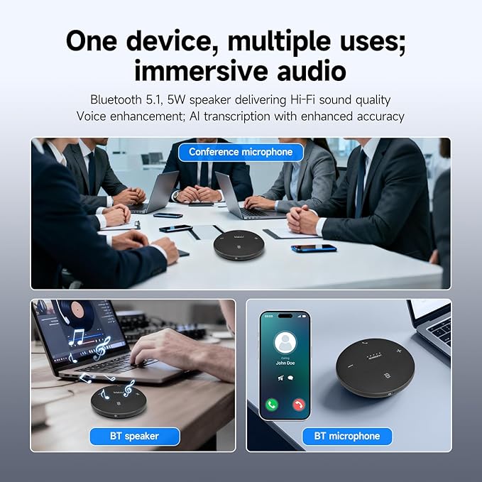 SVBONY SVHub Omni2 Conference Speaker and Microphone, Portable Speakerphone, 4 Noise-Canceling Microphones, Enhanced Voice Pickup, 8 Hours of Call Time, for Home Office Use