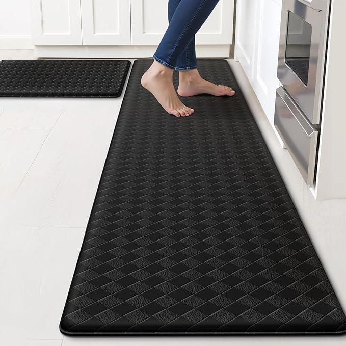 TranquilRelax 4/5 Inch Thick Anti-Fatigue Kitchen Mats 2Pcs, Cushioned Non-Slip Waterproof Sink & Stove Floor Mats, Comfortable Standing Rug Set for Kitchen, Laundry & Entryway, Black