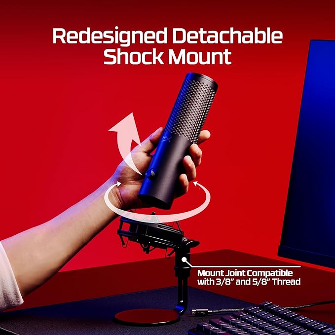 HyperX QuadCast 2 S – USB Microphone, with RGB Lighting, Streaming and Podcasting, with On-Board Controls, LED Lighting, Removable Shock Mount, PC, Mac, USB-C - Black