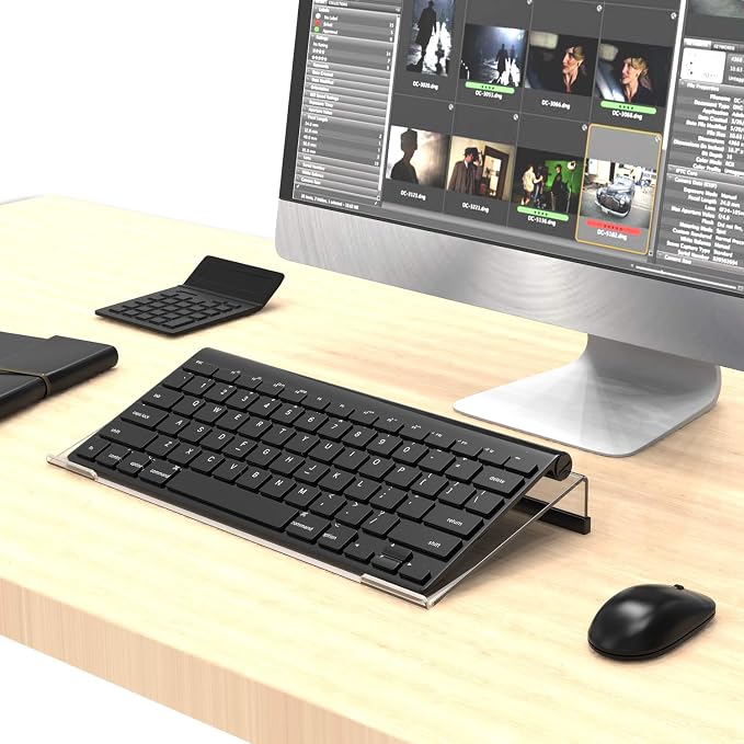 KOTEMON Mini Computer Keyboard Stand-11.8'' x 5.1''-Small Computer Keyboard Tray Acrylic Keyboard Holder for 78 Keys Universal Compact Keyboard, with Black Silicone Strip, Clear