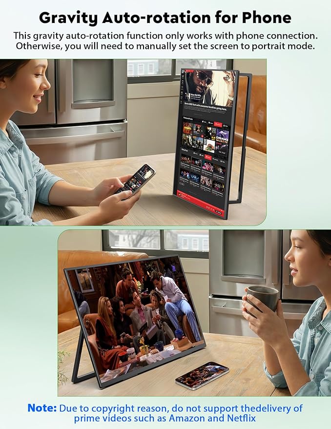 ZSCMALLS 23.8 Inch Wireless Portable Monitor with Built‑in Battery, 1080P FHD IPS Display, AirPlay & Miracast Screen Casting, No App Needed, USB‑C DP Alt Mode & HDMI, VESA