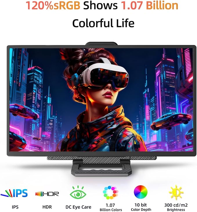 23.8" 2.5K 180Hz Portable Monitor - QHD Laptop Screen Extender 112% sRGB Wide Color HDR HDMI USB C Travel External Display with Stand Gaming Monitor for Computer PC Phone Game Console