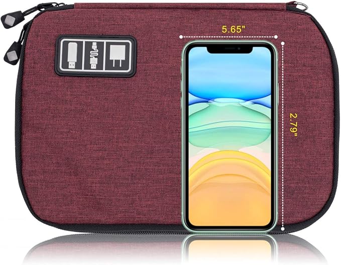 Travel Cable Organizer Bag Waterproof Portable Electronic Accessories Organizer for USB Cable Cord Phone Charger Headset Wire SD Card with 5pcs Cable Ties(Red)