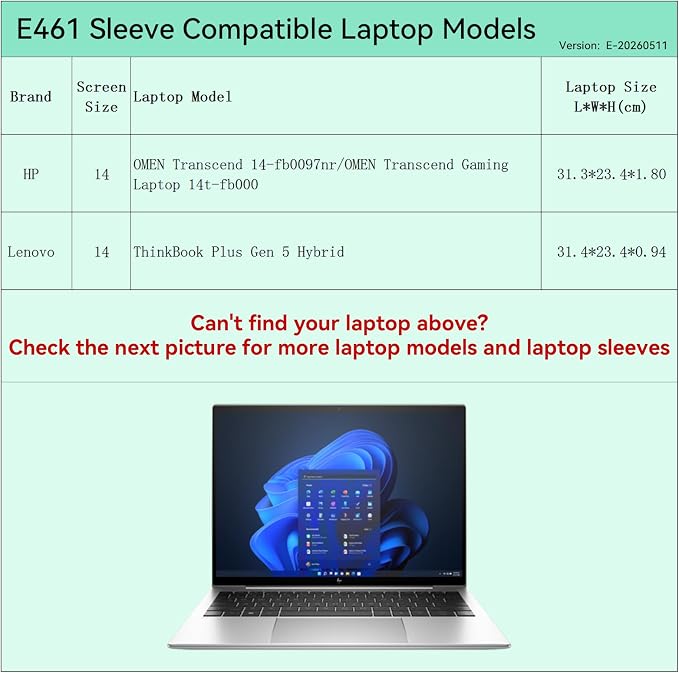 Smatree Elite Laptop Sleeve for 14 inch HP OMEN Transcend 14-fb0097nr/OMEN Transcend Gaming Laptop 14t-fb000, Lenovo ThinkBook Plus Gen 5 Hybrid, Protective Sleeve with Accessory Pocket (E461)