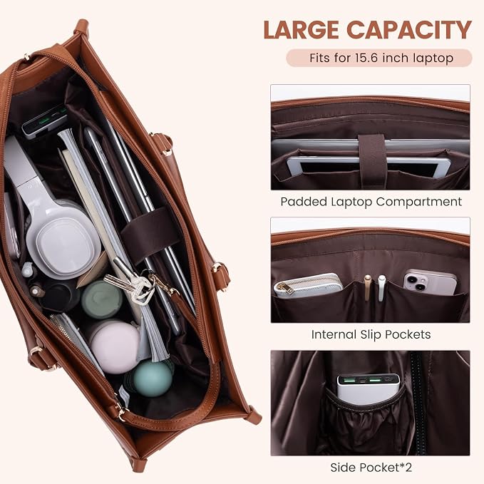 LOVEVOOK Laptop Bag for Women 15.6 lnch,Waterproof Laptops Tote Bags for Womens,Professional Work Bags for Women with Cup Holder,Large Laptop Purse Computer Briefcase Office Teacher Clutch Bag,2 PCS