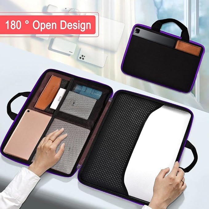 Hseok Laptop Case 13.3-14 inch Sleeve, TSA Computer Handbag Water-Resistant and Shockproof Bag Compatible with MacBook Pro/Neo 14", Mac Air/Pro 13.3" and 13"-14" Notebooks Chromebooks,Black-Purple