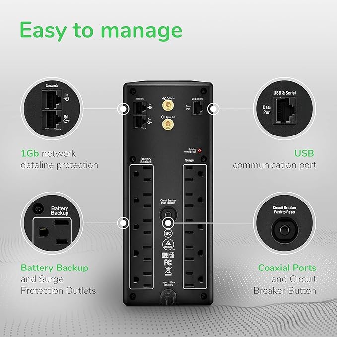 APC UPS Back-UPS Pro 1500VA UPS, 900W Battery Backup & Surge Protector, AVR, 10 Outlets (NEMA 5-15R), LCD, BX1500M Uninterruptible Power Supply for Computers, Wi-Fi Routers, Home Office Electronics