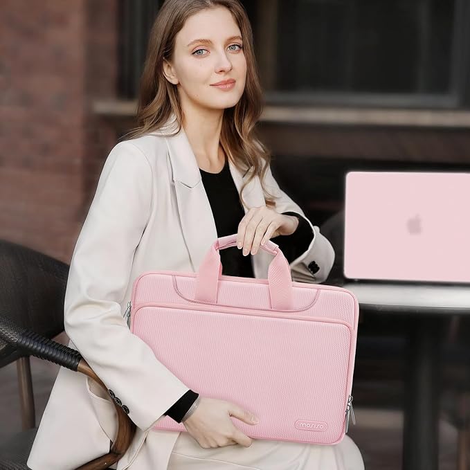 MOSISO 360 Protective Laptop Bag 13 inch, 13-13.3 inch Computer Bag Compatible with MacBook Neo 13 inch/Air 13.6 / Air/Pro 13,HP,Dell,Lenovo,Asus,Laptop Carrying Case with Strap&Handle, Pink