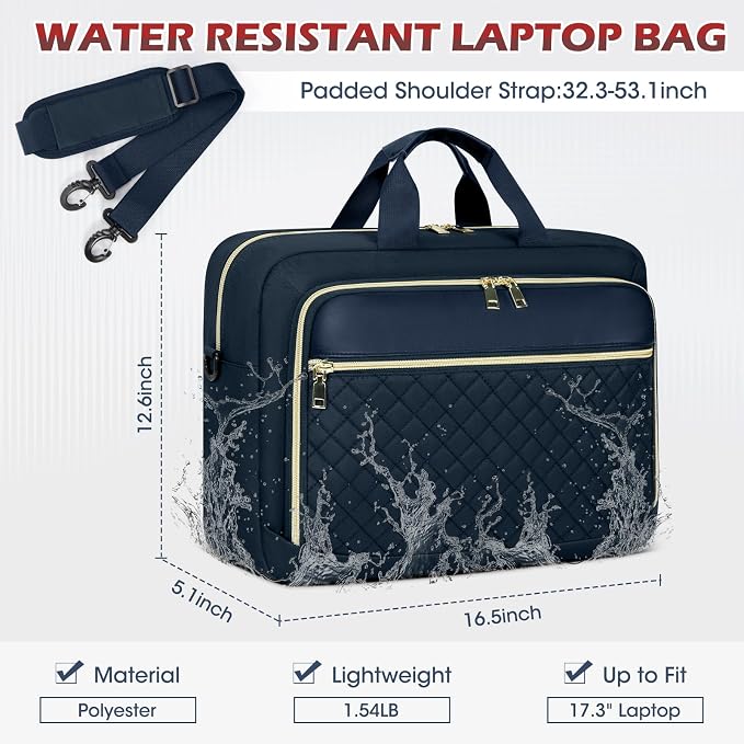 NEWHEY Laptop Bag 17.3 Inch Laptop Briefcase for Women Men Waterproof Shoulder Messenger Bag Large Computer Bag for Business Office Work College, Dark Blue