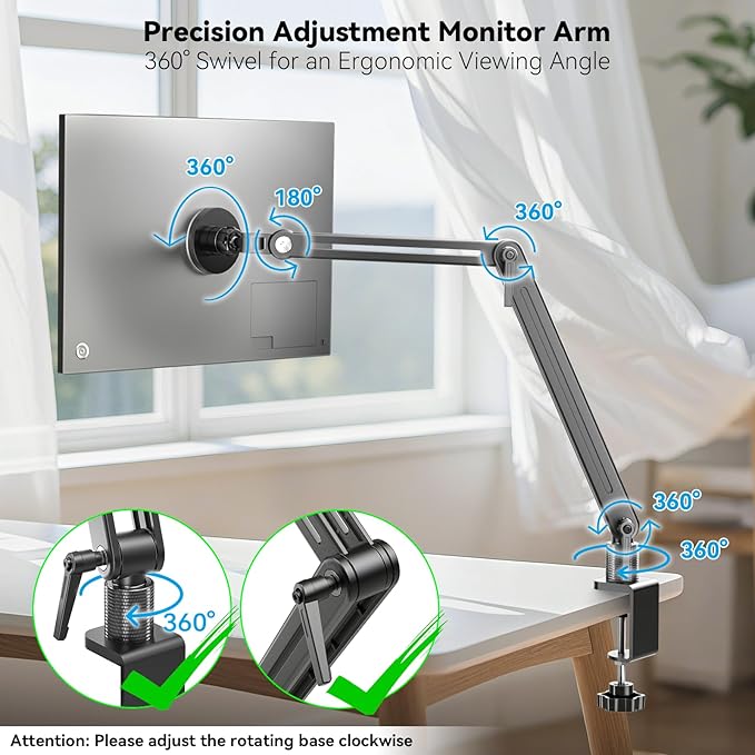 Jakeko Magnetic Portable Monitor Holder Arm - Heavy Duty Solid Aluminum 75mm VESA Mount Desk Clamp 8.3" 12.9" 15.6" 16" 17.3" 18.5 inch 360° Swivel Base with Cable Clips
