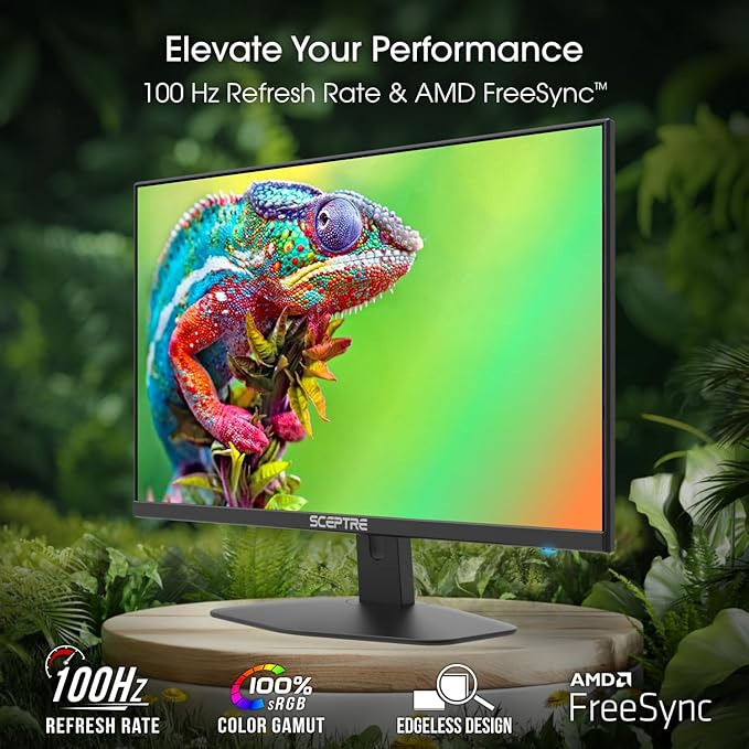 Sceptre Prime 24-inch Gaming Monitor 100Hz 1ms DisplayPort HDMI x2 100% sRGB AMD FreeSync Build-in Speakers, Eye Care Frameless Machine Black 2025 (E248W-FW100T)