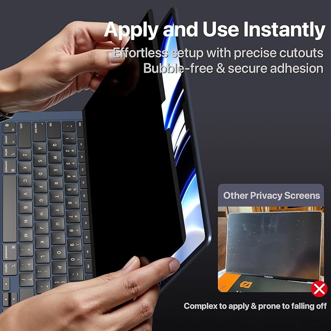 soonjet Privacy Screen for MacBook Air 13.6 Inch (2025–2022, A2681 A3113 A3240), Reusable Adhesive Wide-angle privacy Filter, High Light Transmission, Slim Fit, Easy to Wash & Removable- Clear