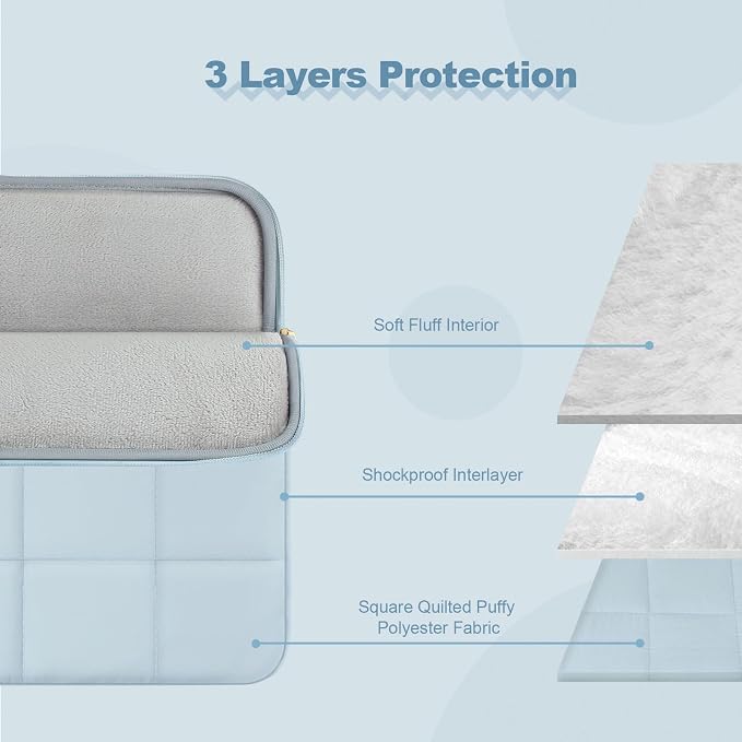 Laptop Case 13.3 inch,13-13.3 inch Puffy Laptop Sleeve Compatible with MacBook Neo/Air 13 13.6/Pro 13/Pro 14,HP Dell ASUS Acer Lenovo,Twelve Square Quilted Computer Bag with 2 Pockets,Air Blue