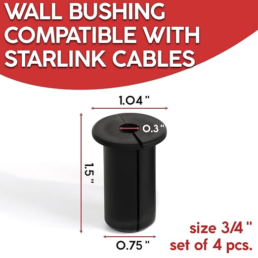 Cable Wall Grommet for Starlink 4 Pack, 3/4 Inch Silicone Waterproof Cable Pass Through, Split Wire Routing Bushing for Indoor and Outdoor Use
