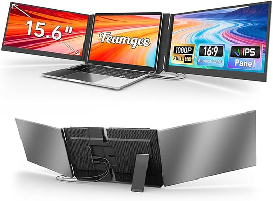 Teamgee Laptop Screen Extender, 15.6" Ultra-Slim FHD Portable Monitor, Plug & Play Triple Laptop Monitor Extender for Travel, Work, and Gaming, Compatible for Mac/Windows/Android/Dex