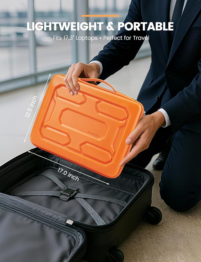 DOMISO 17 inch Laptop Sleeve with Handle Shockproof Waterproof EVA Protective Case for 17.3" ZBook Fury 17.3 G8/MSI GS73VR Stealth Pro/HP Envy 17/LG Gram 17"/ROG Strix GL702VS, Orange