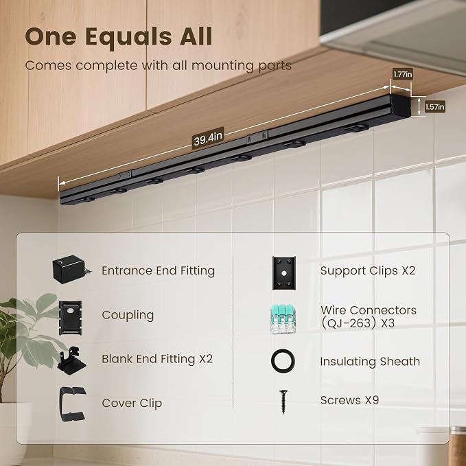 SURAIELEC Hardwired Under Cabinet Power Strip 2-Pack, 39.4in, 6 Tamper Resistant Outlets with USB-A & USB-C, Customizable Length, Seamless Under Cabinet Outlet for Kitchen, Workshop, ETL Listed, Black