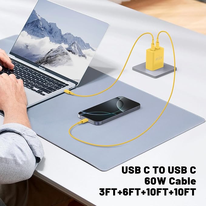 QZIIW Super Fast Samsung Charger Type C,45W Dual Port USB C Fast Charger Block [2-Pack] & Extra Long 60W 3/6/6/10FT USB C Cable - PD Quick Charging 3.0 for Samsung Galaxy S25 Ultra/S24+/S23 iPhone 16
