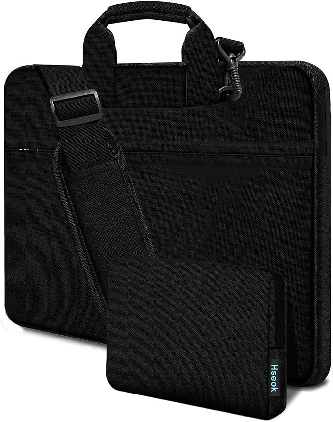 Hseok Laptop Shoulder Bag 15.6-16 inch Case,Water-Resistant Shockproof Computer Handbag with Small Case Compatible with MacBook Pro/Neo 16",Mac Air 15 M5, XPS 15/16 and most 15.6-16 PC,Black