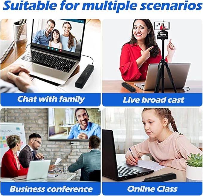 3 in 1 USB Computer Speakers with Microphone, Wired Desktop Sound Bar for PC Laptop, Stereo Bass & 360° Enhanced Audio, Conference Speaker for Home Office, Online Learning, Gaming & Video Calls