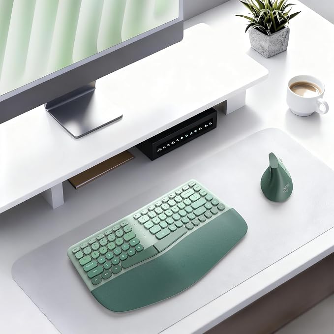MOFII Wireless Ergonomic Keyboard & Mouse Combo – Split Curved Keyboard with Wrist Rest (All-Day Comfort) + Wireless Vertical Ergonomic Optical Mouse, Compatible with PC/Laptop/Desktop